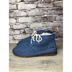 UGG Neumel Blue Fabric Fur WHT Lace Up Chukka Boots Men Sz 43EU/10M US 1117613